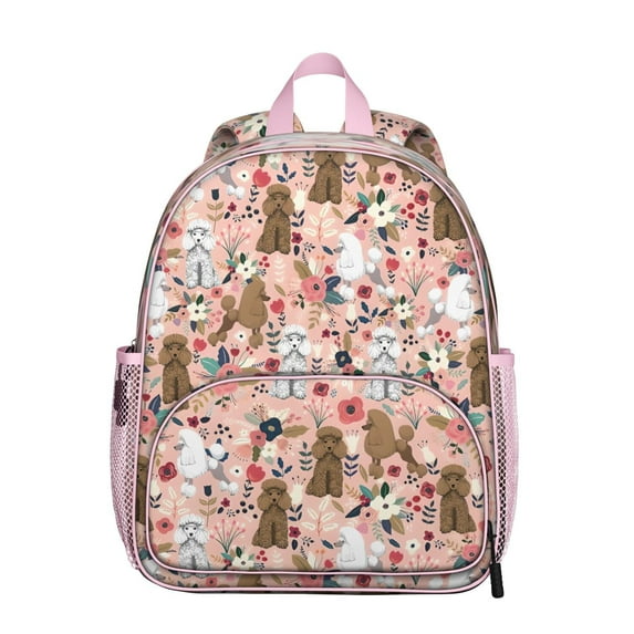 Poodle and Flowers Floral Backpack Backpack for School,Cute School Bag,Schoolbag with Adjustable Shoulder Straps & Padded Back,13.8"x11.4"x6"