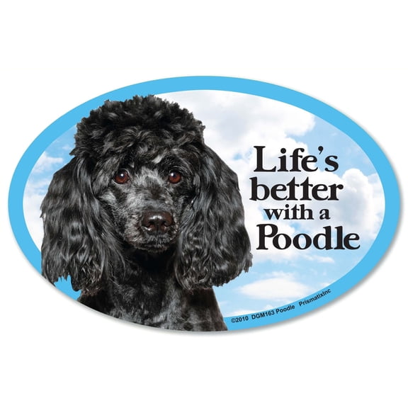Poodle (black) Oval Dog Magnet for Cars (and fridges too!). Includes bonus I Love My Dog decal.