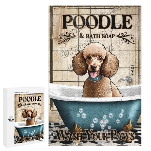 Poodles Decor Wash Your Paws Sign 1000 Piece Puzzles for Adults and Kids Wooden Wall Art Dog Decorative Sign for Bedroom Living Room Kitchen Bathroom Office and Home Decor