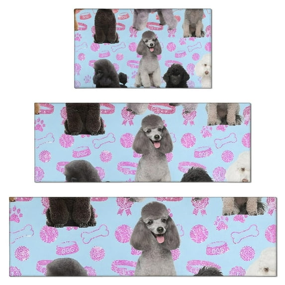 Poodles Kitchen Rugs Sets Of 3,Kitchen Runner Rugs Non Skid Washable,Decorative Kitchen Floor Mats for Kitchen,Sink,Laundry,17"x30"+ 17"x47" + 17"x59"