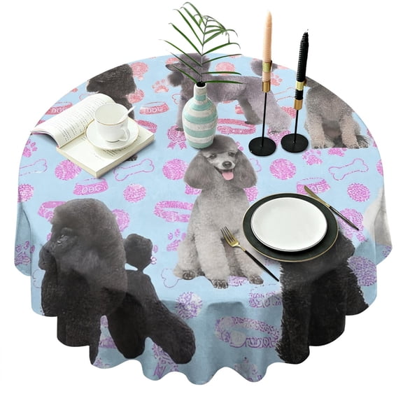 Poodles Round Tablecloth 60"x60",Wrinkle Wipeable Table Cloth for Kitchen Dining Room Picnic Patio Party