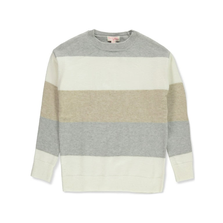 HUECLOSET Fuzzy Striped Shirt 25KERO294 Poof Girl Girls' Striped Sweater Color: heather gray Size
