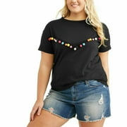 POOF APPAREL Poof T-Shirt Junior Plus Size 2X Black Pom Pom --C3--