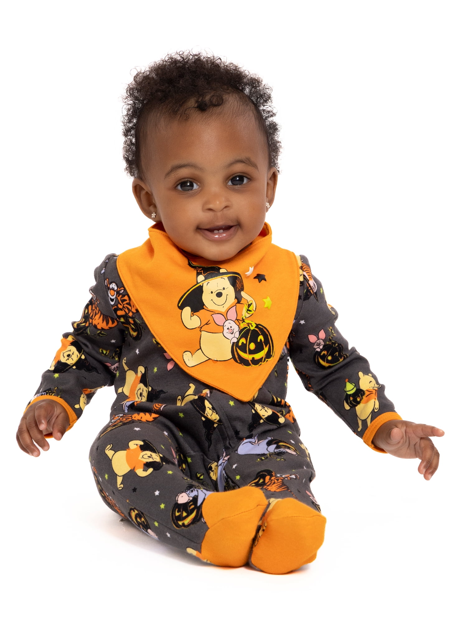 Halloween Winnie the Pooh Baby Boys or Girls Footed Sleep N Play Pajamas and Bib Set, 2-Piece, Sizes 0M-9M