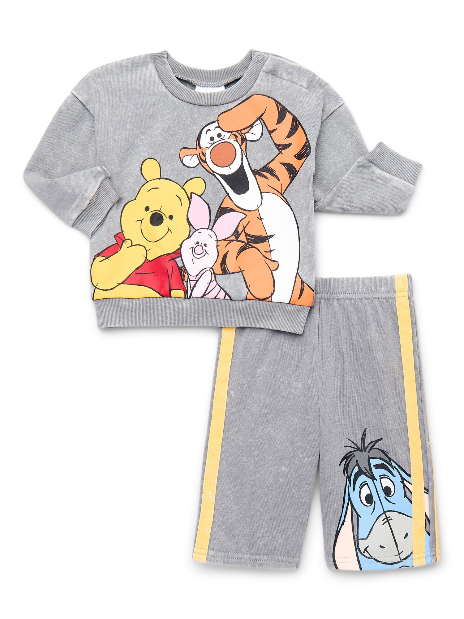 Winnie the Pooh Baby Long Sleeve Graphic Crewneck Tee with Matching Pants, 2-Piece, Sizes 0/3M-24M