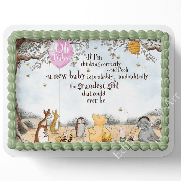 Pooh Bear Baby Shower Cake Topper 1/4 Sheet Cake Edible Image Winnie the Pooh cake topper