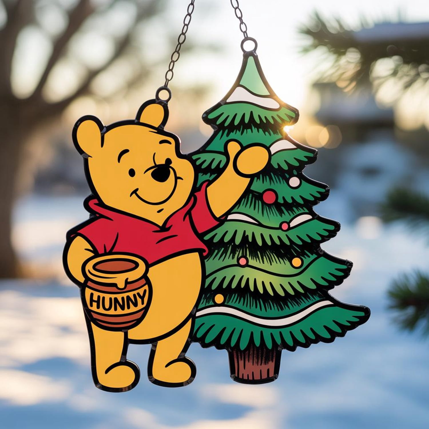 Pooh Bear Christmas Acrylic Suncatcher, Winnie the Pooh Christmas