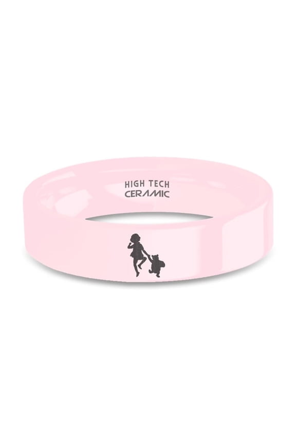Pooh Bear Christopher Robin Engraved Pink Ceramic Wedding Band, 6mm, Size 7.5