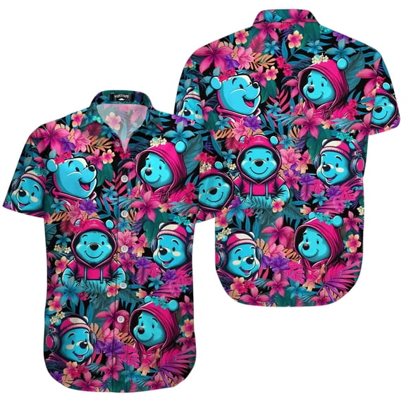 Pooh Bear Hawaiian Button Shirt Disney Trip Summer Shirt for Men