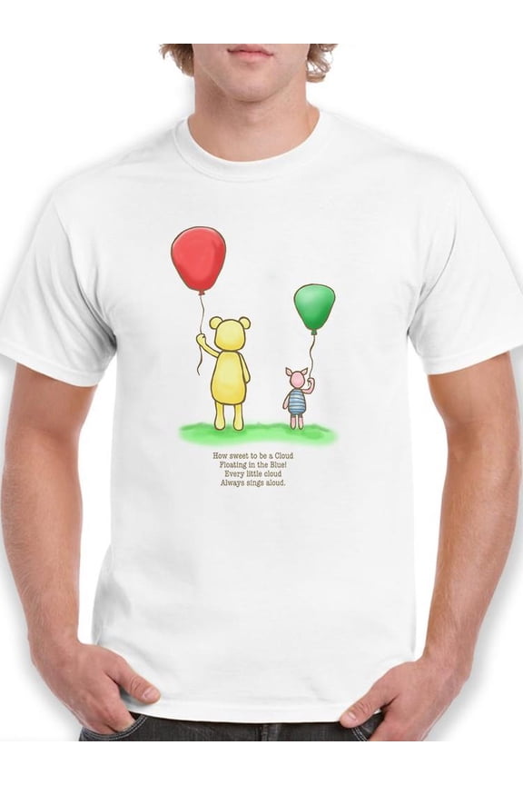 Pooh Bear W Balloons T-Shirt Men -Smartprints Designs, Male 5X-Large