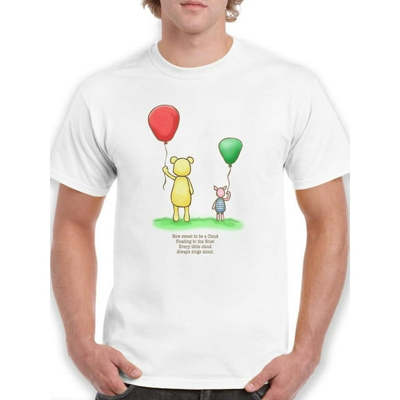 Pooh Bear W Balloons T-Shirt Men -Smartprints Designs, Male x-Large