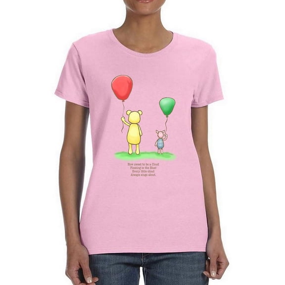 Pooh Bear W Balloons T-Shirt Women -Smartprints Designs, Female x-Large