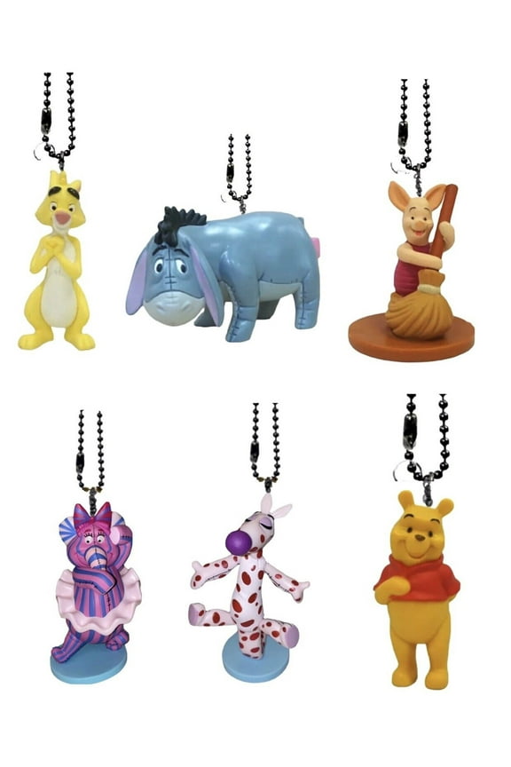 Pooh Piglet Woozle Pink Heffalump Lumpy Eeyore Yellow Rabbit 6 Keychain Danglers New