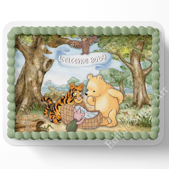 Pooh bear Baby Shower Cake topper Winnie the Pooh 1/2 sheet cake edible image cake topper