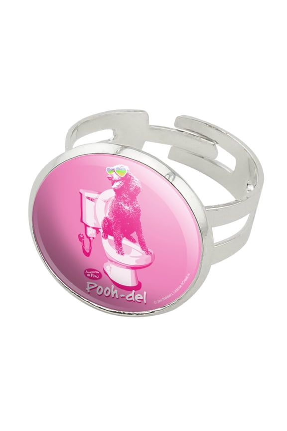 Pooh-del Poodle Dog Sunglasses Vintage Retro Toilet Humor Funny Silver Plated Adjustable Novelty Ring