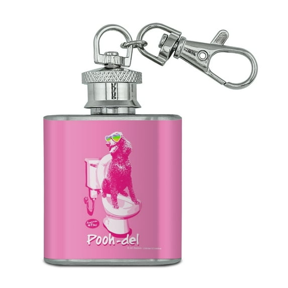 Pooh-del Poodle Dog Sunglasses Vintage Retro Toilet Humor Funny Stainless Steel 1oz Mini Flask Key Chain