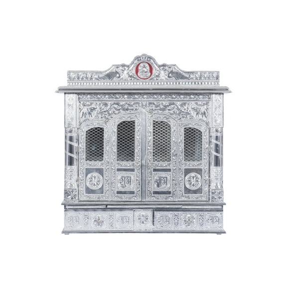 Pooja Bazar Silver Mandir for Home - Pure Silver - with Door, Large (W 10 X L 25 X H 27)