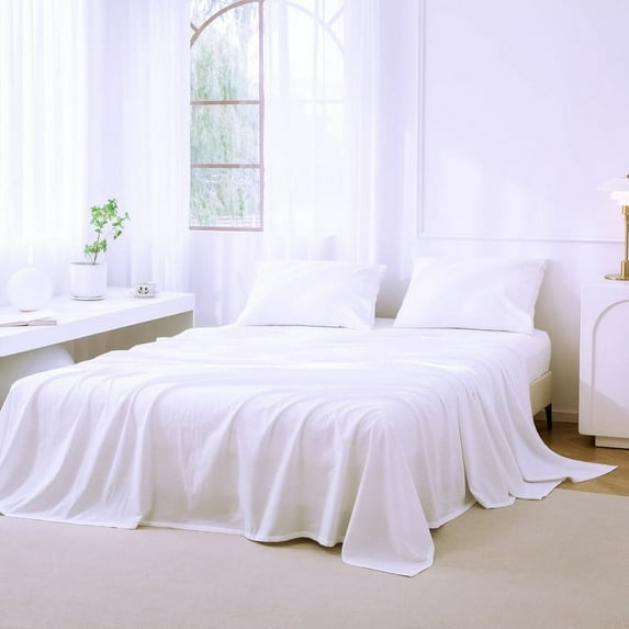 Pooja Handicrafts Queen Pure Cotton Bed Set, White Bedding sheet 210 Thread Count