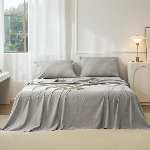 Pooja Handicrafts Twin Pure Cotton Bed Set, Pastal Grey Bedding sheet 210 Thread Count