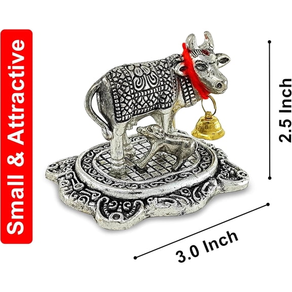 Pooja Items Diwali Gift Golden Small Kamdhenu Cow and Calf with Red Box Metal Statue Decorative Item Showpiece for Home Office Decoration Wedding Return Gifts 6 Pcs