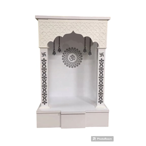 Pooja Mandir / Designer Wooden Temple With LED Lights / Mandir For Home & Office /Customized White Modern Mandir/Pooja Chowki For God Idols