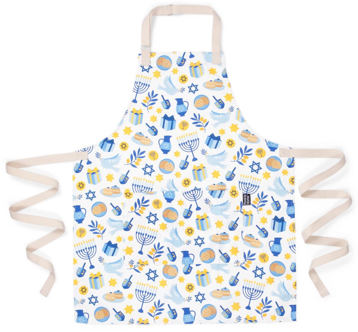 Pookie Home Happy Hanukkah Apron - Full Coverage Polyester/Cotton Apron with Large Pockets - Water/Oil/Stain Resistant