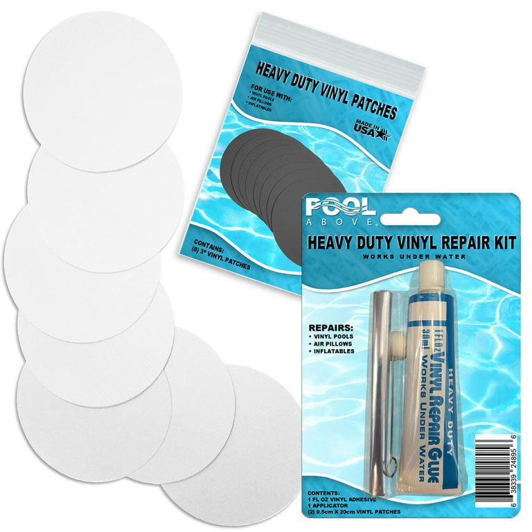 Pool Above Heavy Duty Vinyl Repair Patch Kit for Above-Ground Pool Liner  Repair; Glue and Patch Inflatables; Boat; Raft; Kayak; Air Beds; Inflatable  Mattress Repair (White) 