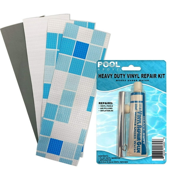 Pool Above Repair Kit for Oval Power Pool | Vinyl Glue | Gray Blue Multi Patches
