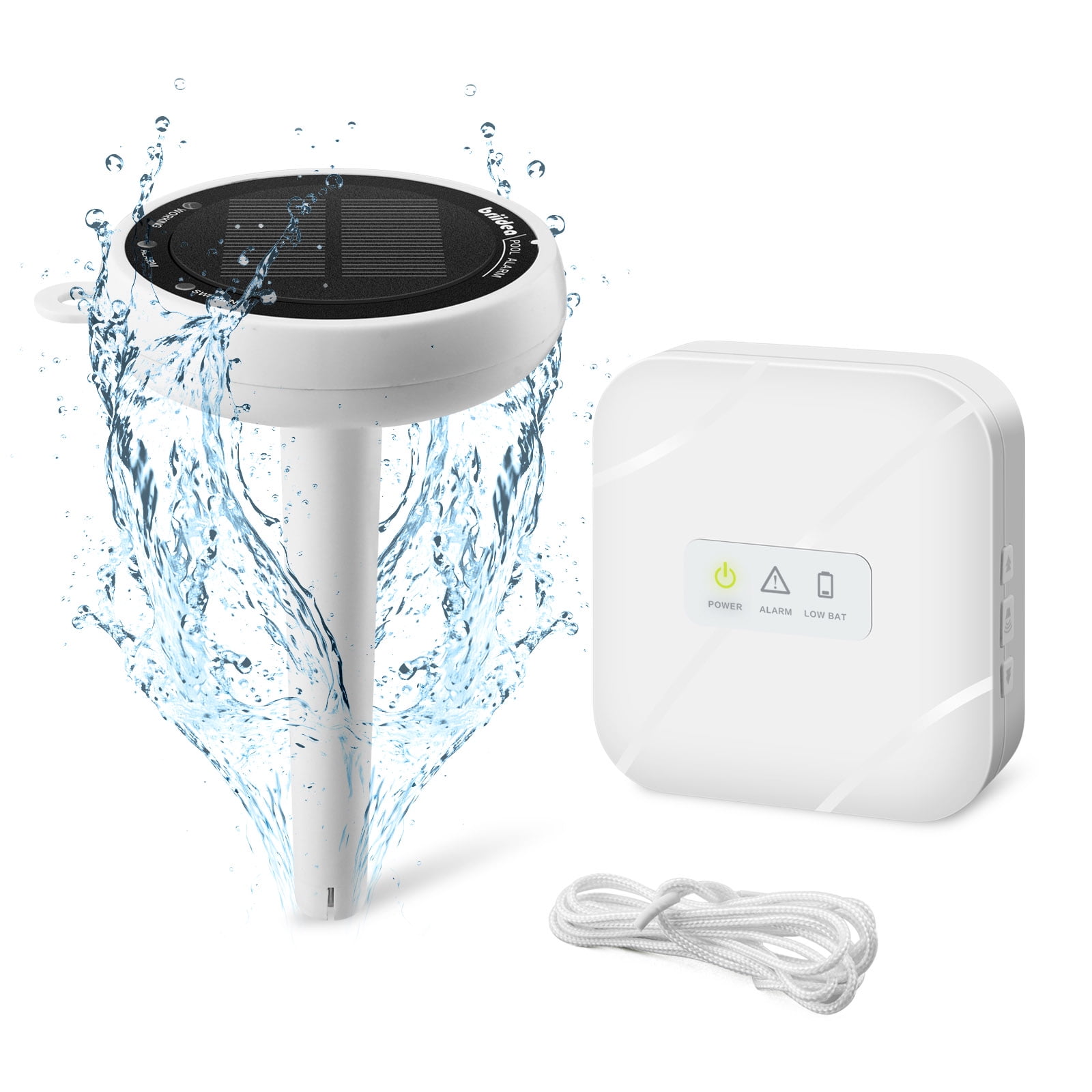White Solar-Powered Pool Alarm with Dual Alerting System
