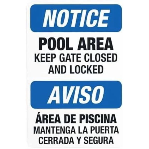 Pool Area Keep Gate Closed And Locked Bilingual Metal Sign, English Spanish Warning Plaque for Home Business Indoor Outdoor, Pool Gate Security Sign, 8x12 Inch