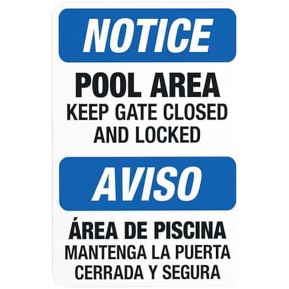 Pool Area,Keep Gate Closed And Locked Sign,Bilingual English Spanish Warning,Pool Security Metal Signs for Home Busines Outdoor Indoor Wall Caution Decor 8 x 12 Inch