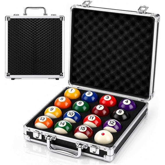 Pool Ball Case, Portable Billiard Ball Storage Box, EVA Pool Ball Carrying Travel Case with Handle, Protective Padded Cue Ball Holder, Professional Billiard Accessories for Holding 16 Balls