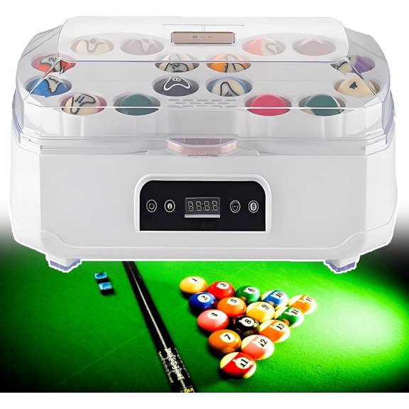 Pool Ball Cleaner Machine Easy One-Touch, Portable Billiard Ball Polisher With Automatic Cycle, Pool-Ball Polishing&Cleaning Machine Individual Ball Grooves For 16/22 Balls NoDrying