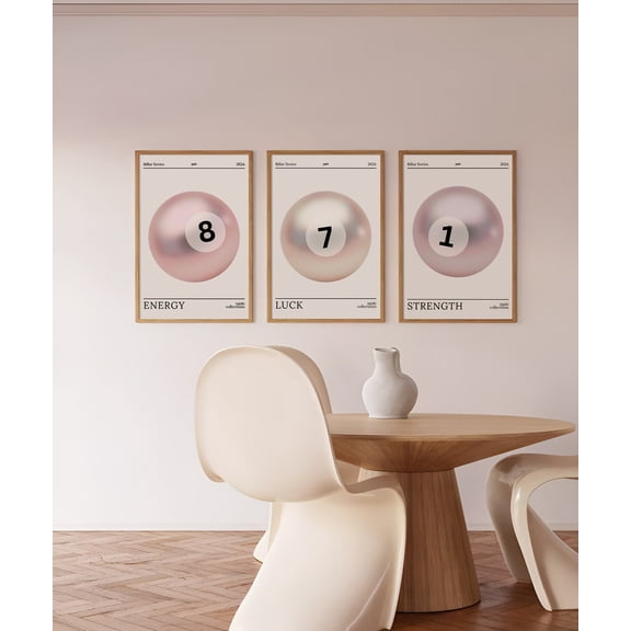 Pool Ball Set Wall Art Retro Hot Pink Wall Art Trendy Preppy Wall Decor Vintage Girly Energy Poster 1 7 8 Ball Y2K Room Decor, Poster Only