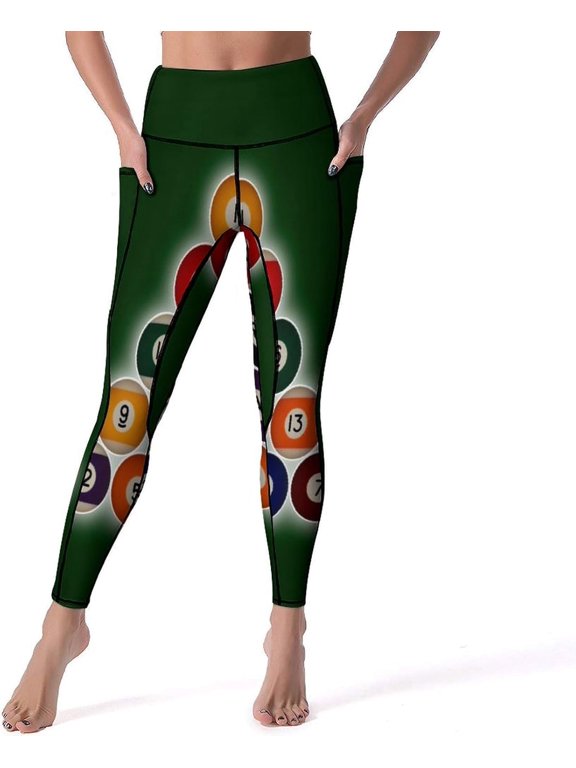 Pool Balls Numbered Yoga Pants with Pockets, Tummy Control Workout Running Yoga Leggings for Women