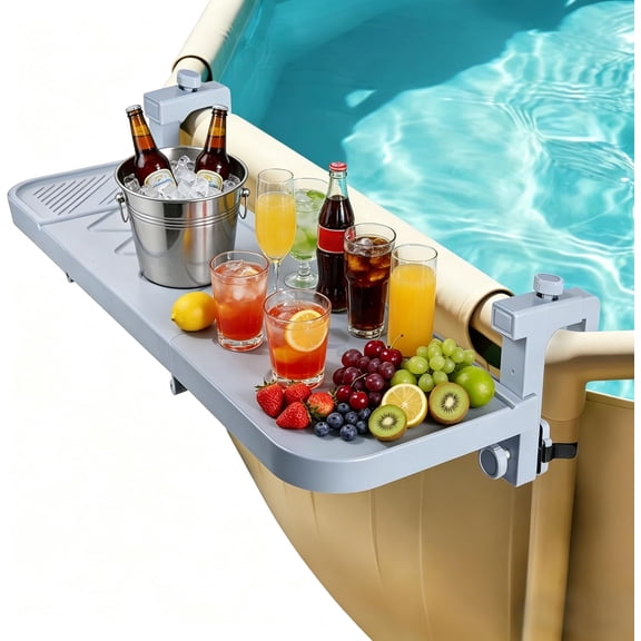 Pool Bar for Above Ground Pool Swim Up Bar 38.4" x12" Adjustable Poolside Table Foldable Swimming Pool Shelf Fits Round Oval Rectangle Pools Clip-On Drink Table for Deck Patio, Grey