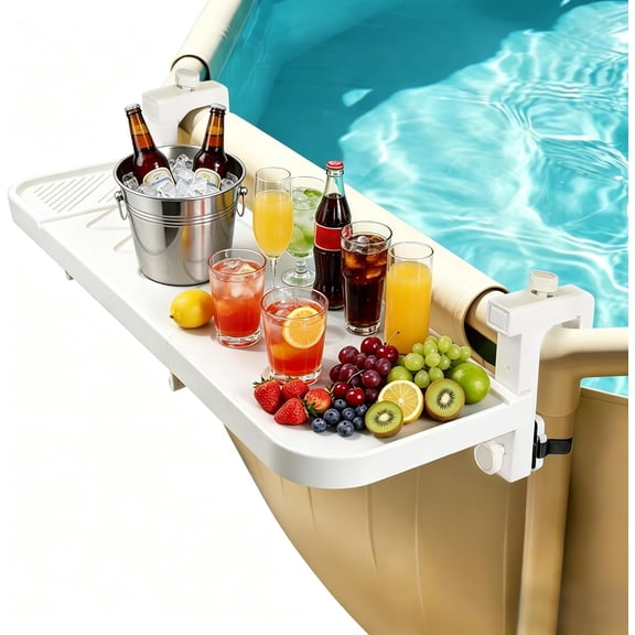 Pool Bar for Above Ground Pool Swim Up Bar 38.4" x12" Adjustable Poolside Table Foldable Swimming Pool Shelf Fits Round Oval Rectangle Pools Clip-On Drink Table for Deck Patio, White