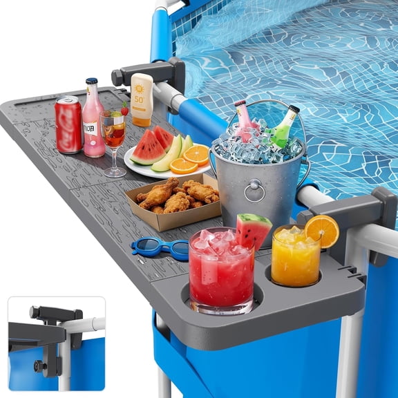 Pool Bar for Above Ground Pool, Swim Up Bars for Pool, 47" x 13" Pool Side Table with 110 lbs Capacity, Poolside Bar Clip-On Foldable Tabletop Easy Install