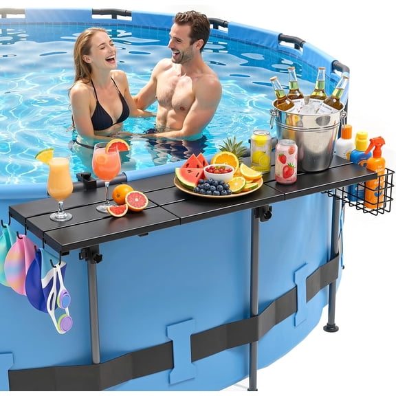Pool Bar for Above Ground Pools, 49.29.6" Poolside Table Holds 110LBS, Adjustable Foldable Swim-Up Bar Fits Top Rails 3.94" or Less, Weather Resistant, for Outdoor & Balcony