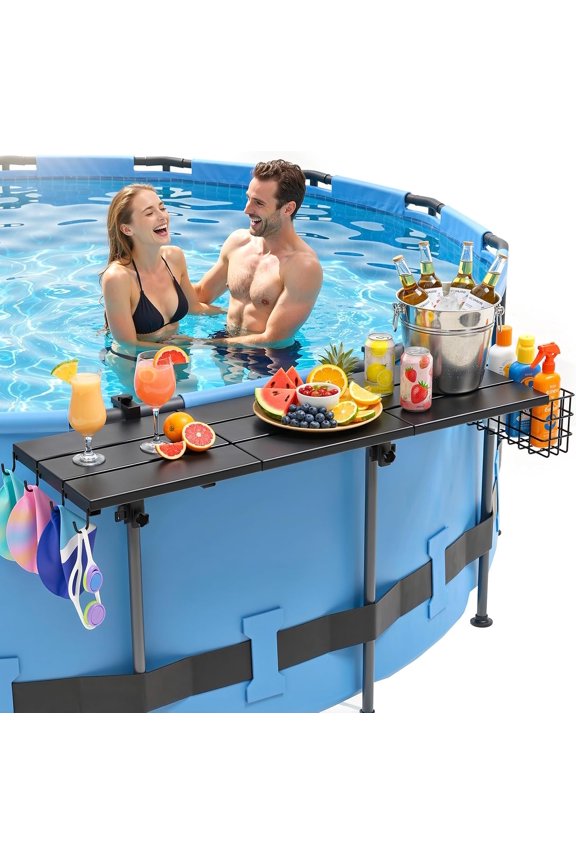 Pool Bar for Above Ground Pools, 49.29.6" Poolside Table Holds 110LBS, Adjustable Foldable Swim-Up Bar Fits Top Rails 3.94" or Less, Weather Resistant, for Outdoor & Balcony