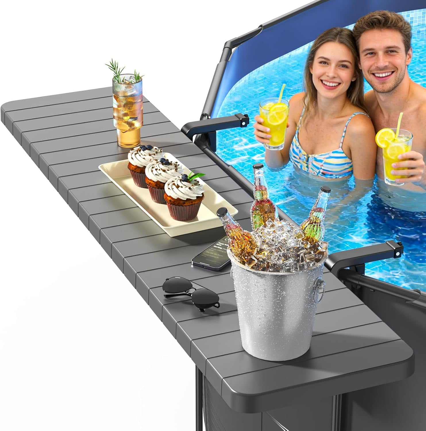 Pool Level Bar Pool Bar for Above Ground Pools, Stable Poolside Drink & Snack Table ...