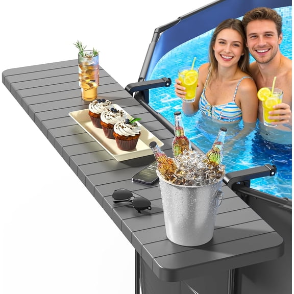 Pool Bar for Above Ground Pools, Stable Poolside Drink & Snack Table Supports Up to 110 lbs, Rust-Free ABS Poolside Bar Fits 4.4 Rails for Framed Round & Oval Pools, Ideal for Pool Parties
