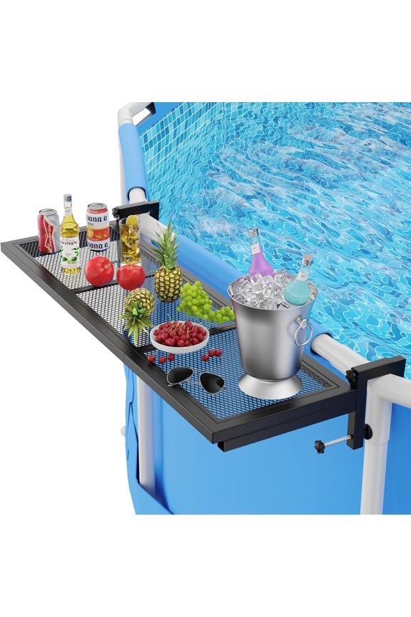 Pool Bar Above Ground Poolside Bar, Heavy-Duty Carbon Steel Patio Poolside Table, Fits 4.3 Inch or Less Top Rail, Pool Accessories 38.611.8 Inch Tabletop