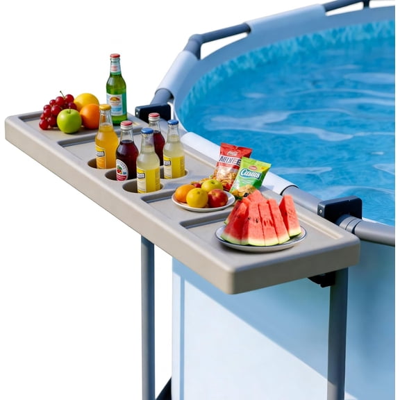 Pool Bar - Above Ground Poolside Table with 5 Cup Holders, 47"11" Foldable Swim Up Bar for Round/Oval/Rectangular Frame Swimming Pools, Above Ground Pool Accessories, Includes Storage Bag