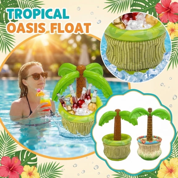 Pool Bar Swimming Pool Floating Drink Tray Inflatable PVC Cooler Bucket with Cup Holders Portable Beverage Float for Pool Parties and Beach Outings A