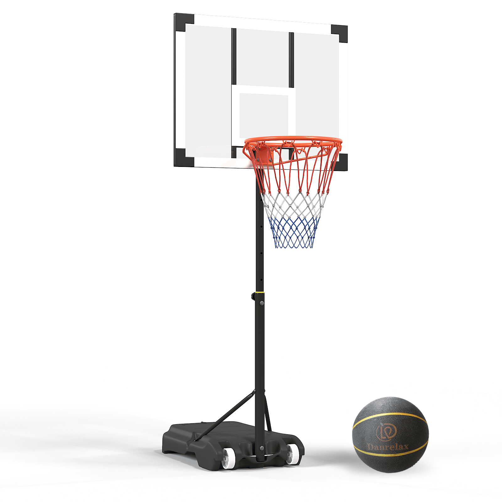 Pool Basketball Hoop, Height Adjustable 3.9" to 6.9", Black Steel Frame, Water Base, Includes Air Pump, 8-Inch Rubber Ball, Indoor & Outdoor Use
