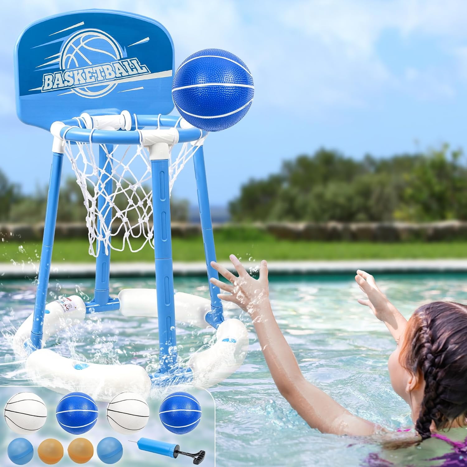 Above Ground Swimming Pool Floating Basketball Hoop SpringFlower