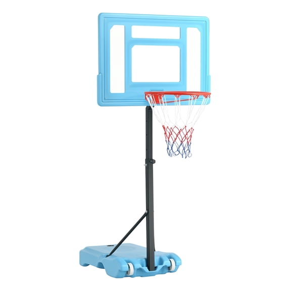 Pool Basketball Hoop Stand, Adjustable 36.5-48.5", Portable Poolside Hoop System w/ Base, Blue/Black/Red