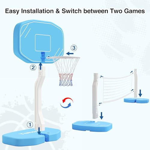 Pool Basketball Hoop or Pool Volleyball Net, 2 in 1 Pool Toys Pool