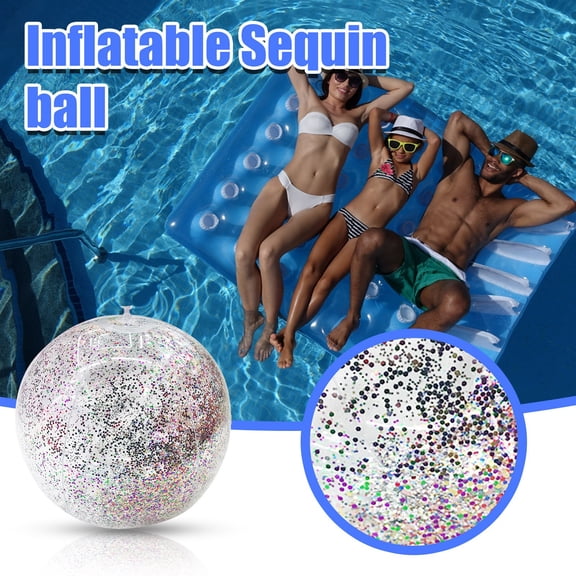 Pool Beach Sand Water Glitter Ball Transparent PVC Sparkly Floating Sphere with Shimmering Sequins for Pool Lake and Shore Durable Water Plaything for Summer Splash Fun